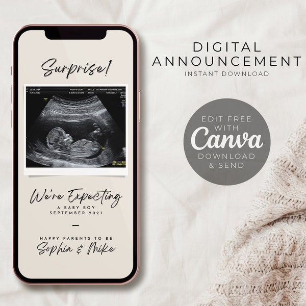 Surprise We're Expecting Digital Pregnancy Announcement, Mobile Baby On The Way Mobile Announcement, Ultrasound Ecard, Evite