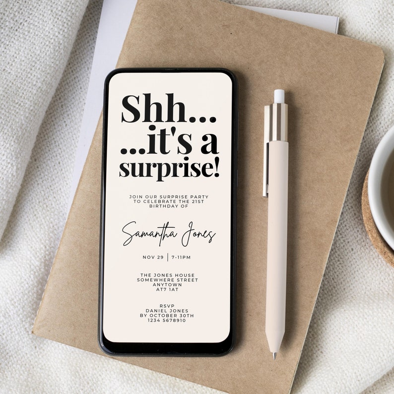 Shhh... it's a surprise invite, surprise party invite, Invitation Template, Text Message Invitation, Digital Invite, Mobile Phone Evite image 4