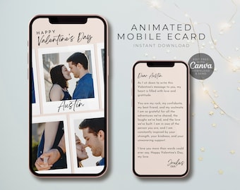 E-card con collage di foto animate per San Valentino: modello Canva modificabile (download digitale)