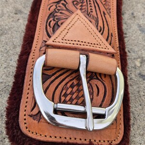 hand tooled elather roper cinch western girth frleece cinch heavy duty roper fleece cinch for western hrose (4)
