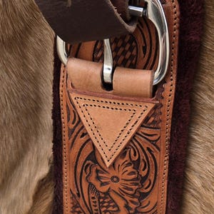 Hand tooled leather cinch ewstern fleece cinch classic equie cinch hand tooled cinch ropers fleece weaveer cinch (2)
