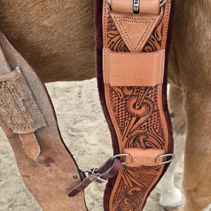 Hand tooled leather cinch ewstern fleece cinch classic equie cinch hand tooled cinch ropers fleece weaveer cinch (6)