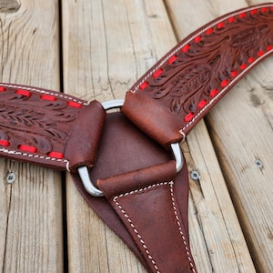 Red Buckstitch- Breast Collar- Western Breast Collar - Ranch Hand Leather Breast Collars - Premium Leather - Handmade
