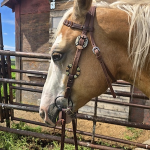 Twisted Iron- Goldstruck Metal Ring Browband Headstall - Western Headstall - Western Bridle- Leather Horse Tack - Ranch Hand Premium Leather image 4