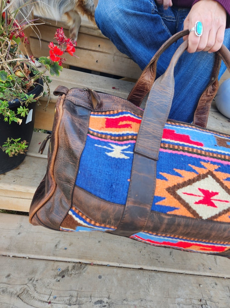 Leather Saddle Blanket Duffel Bag Blue River Weekend Travel Etsy