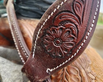 Antique One Ear Headstall - Leather Bridle with tooling - Western Headstall - Western Bridle- Leather Horse Tack - Ranch Hand Premium