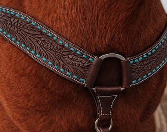 Turkos Buckstygn - Bröstkrage - Western Bröstkrage - Ranch Hand Leather Bröstkragar - Premium Läder - Handgjort