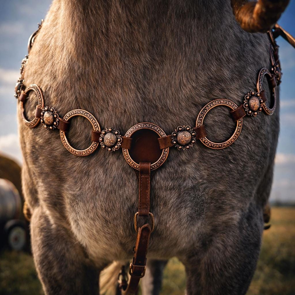 Twisted Iron - Rose Gold Metal Ring Breast Collar with Conchos- Western Breast Collar - Ranch Hand Leather Breast Collars - Premium Leather