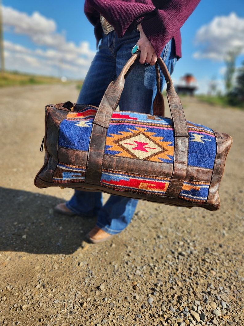 Leather Saddle Blanket Duffel Bag Blue River Weekend Travel Etsy