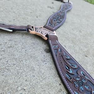 Turquoise Breeze Western Breast Collar- 3 Piece- Western Breast Collar - Ranch Hand Leather Breast Collars - Premium Leather - Handmade
