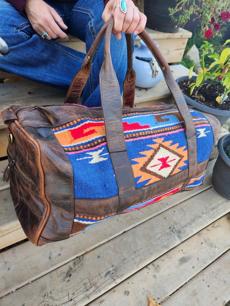 Leather Saddle Blanket Duffel Bag Blue River Weekend Travel Etsy
