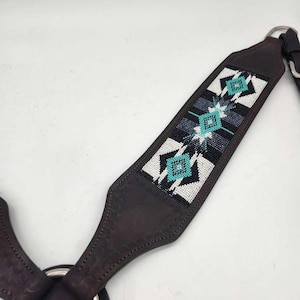 Diamonds in Turquoise - Beaded - Breast Collar- Western Breast Collar - Ranch Hand Leather Breast Collars - Premium Leather - Handmade