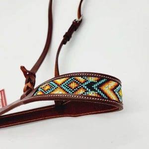 Fire & Ice - Beaded - Noseband - Tie Down- Leather Western Noseband for Tiedown - Beaded Horse Tack