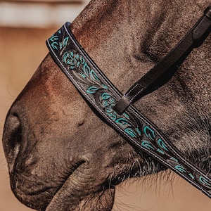 Türkis Blumen Inlay Leder Pferdezaumzeug - Western Show Kopfstück