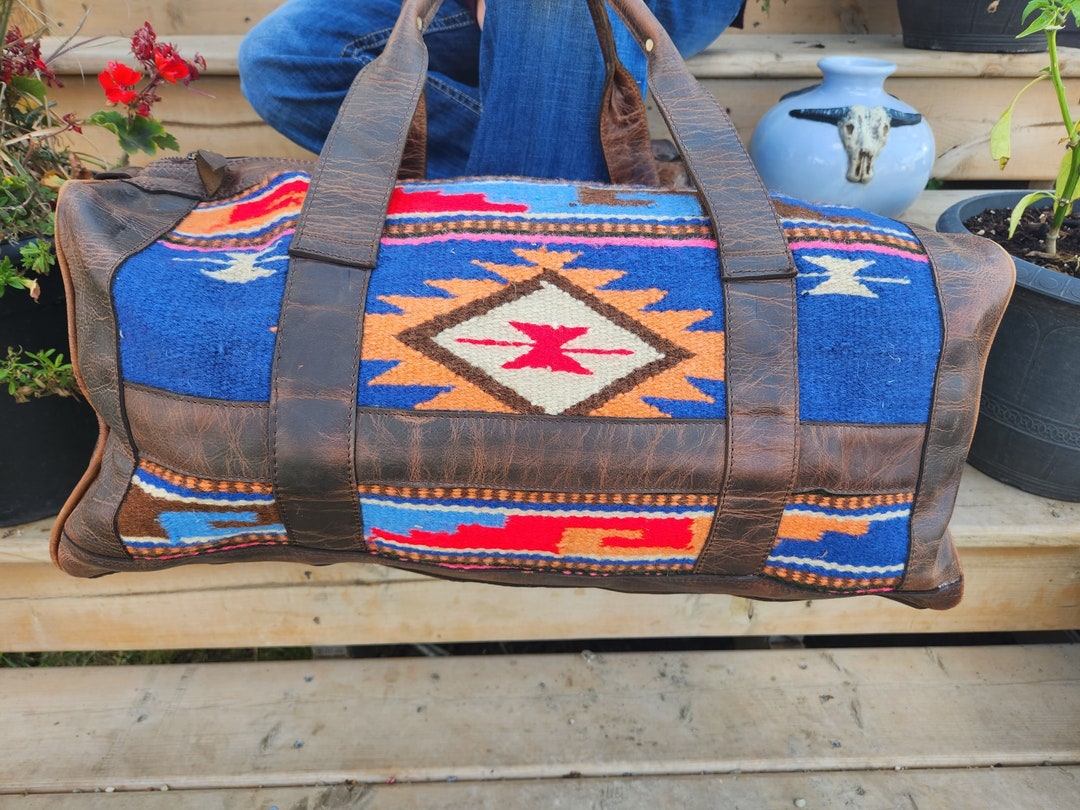 Leather Saddle Blanket Duffel Bag Blue River Weekend Travel Bag Carry
