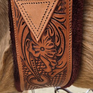 Hand tooled leather cinch ewstern fleece cinch classic equie cinch hand tooled cinch ropers fleece weaveer cinch (5)