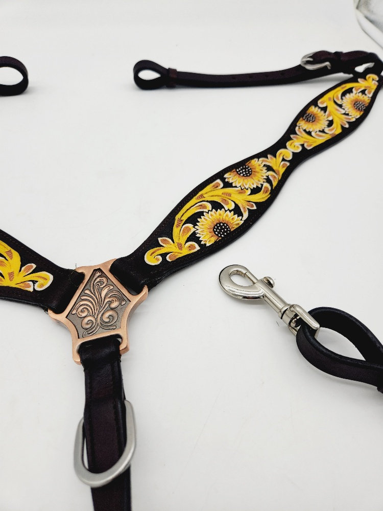 Horse Breast Collar Western RK Horse Sunflower Cactus Headstall