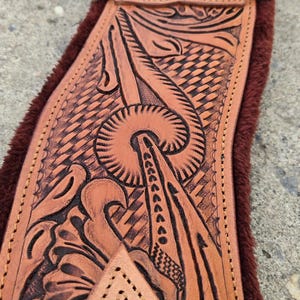 hand tooled elather roper cinch western girth frleece cinch heavy duty roper fleece cinch for western hrose (1)