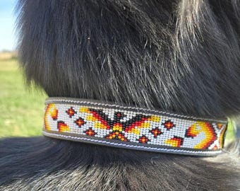 Skórzana obroża dla psa Firebird z koralikami, ręcznie robiona, w stylu western, ze skóry naturalnej, najwyższej jakości, trwała i stylowa