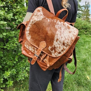 Leather Backpack- Texas Longhorn- Light Brown Leather  -  Rustic Western Leather Backpack - Handcrafted, Durable, and Stylish Backpack for