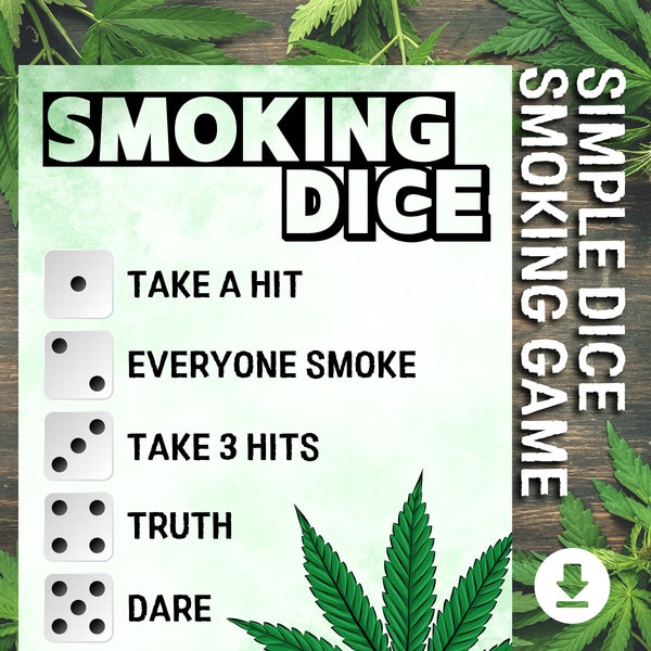 Smoking Dice Game For Adults, Group Party Game Printable, Smoking Game Instant Download, Dice Game