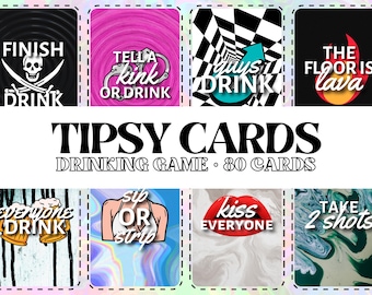 Tipsy Cards: Adult Drinking Party Game Fun, 80 Cards (Printable Digital Download)