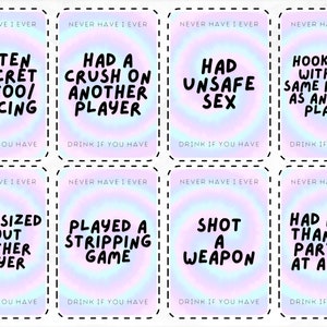 Never Have I Ever Drinking Card Game: Group Party Fun (Printable Digital Download) image 2