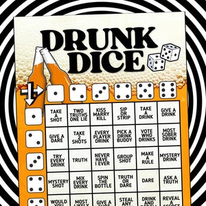 Drunk Dice Drinking Game For Adults, Group Party Game Printable, Drinking Game Instant Download, Dice Board Game