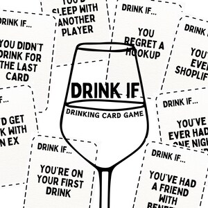 Juego para beber Drink If para adultos, juego de fiesta grupal imprimible, juego de cartas para beber, descarga instantánea de juego digital, 60 naipes