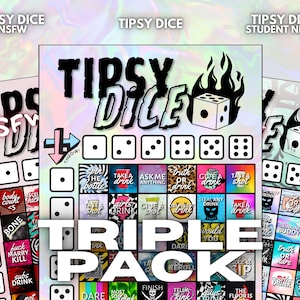 Tipsy Dice Party Game Pack, 3 Trinkspiele für Erwachsene, Partyspiel zum Ausdrucken, Trinkspiel Sofort-Download, Würfel-Brettspiel