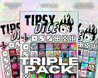 Tipsy Dice Drinking Game Pack: Original, NSFW & Student Night (Printable Digital Download)