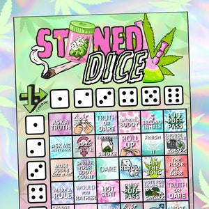 Stoned Dice Smoking Game For Adults, Group Party Game Printable, Smoking Game Gift For Stoners, Instant Download, Dice Board Game