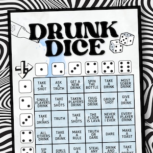 Drunk Dice Drinking Game For Adults, Group Party Game Printable, Drinking Game Instant Download, Dice Board Game