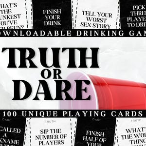 Jogo de bebida Verdade ou Desafio para adultos, jogo para festa em grupo para imprimir, jogo de bebida para download instantâneo, 100 cartas