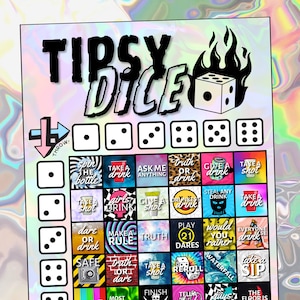 Gioco di bevute di dadi alticcio per adulti, gioco di gruppo stampabile, download istantaneo di gioco di bevute, gioco da tavolo di dadi