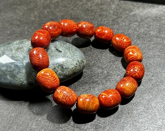 Bracciale in giada di corallo fossile color peperoncino rosso naturale