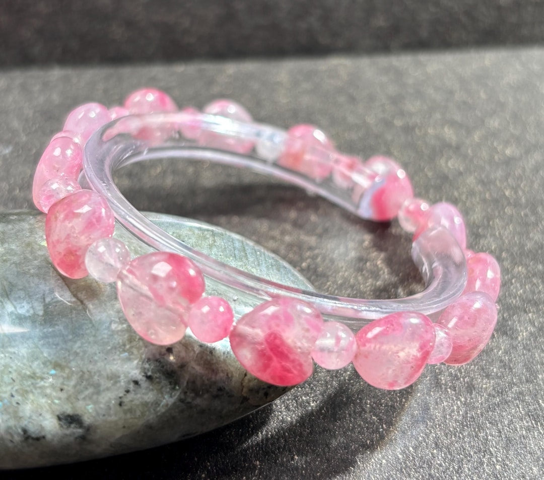 Natural Heart Shape Sakura Rhodonite Bracelet - Etsy