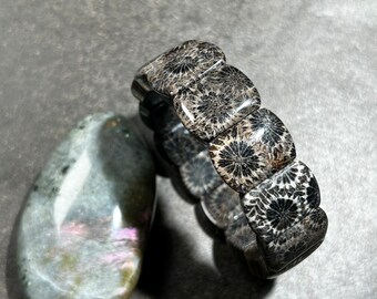 Natural Black Fossil Coral Jade Soft Bangle