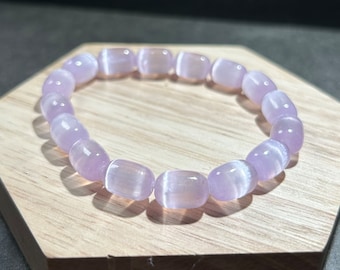 Bracciale a forma di capsula con selenite tinta naturale rosa viola