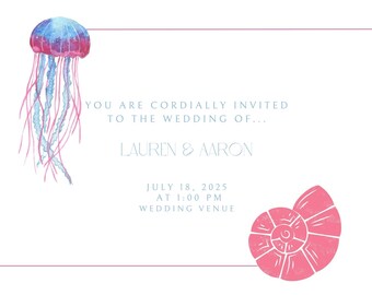 Plantilla editable de invitación de boda oceánica / Invitación de Canva / Invitación costera / Imprimible