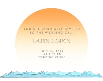 Plantilla editable de invitación de boda oceánica / Invitación de Canva / Costera / Invitación imprimible