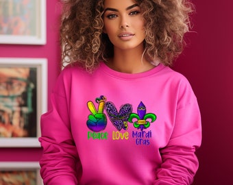 Peace Love Mardi Gras Sweatshirt for Women Fat Tuesday Hoodie for Girl Trip Fleur De Lis T-shirt for Parade Day Shirt for Bestie Party Tee