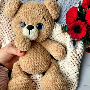 Boho handmade bear toy, crochet bear plushie, tiny teddy bear, amigurumi teddy bear, baby shower gift, Stuffed teddy bear, plush bear
