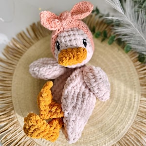 Crochet Duck Lovey: Plush Baby Snuggler Toy