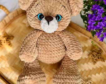 Crochet Teddy Bear Plushie, Handmade Bear Stuffed Animal, Soft Amigurumi Toy
