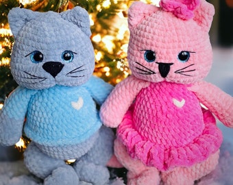 Katzenspielzeug gestrickt - weiches Spielzeug für Kinder zum Spielen und Kuscheln / Amigurumi Tier / Spielzeug für Neugeborene