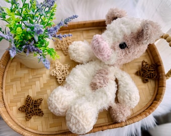 Fluffy Snuggler Cow, Crochet Lovey Cow