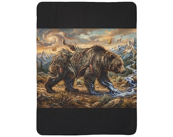 Mythic fleece sherpadeken grizzlybeer | Berglandschap, beekje