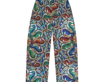 Onderwater pyjamabroek met zeemeermin en zeepaardpatroon | Ocean Fantasy all-over print