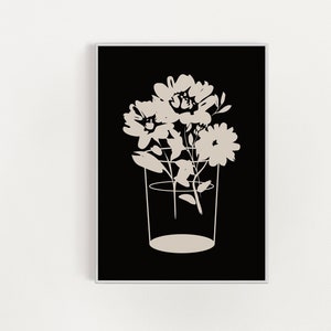 Abstract Botanical Flowers Poster, Digital Download Print flower in vase , Large Printable Art, Black Beige Abstract Flower, Printable art